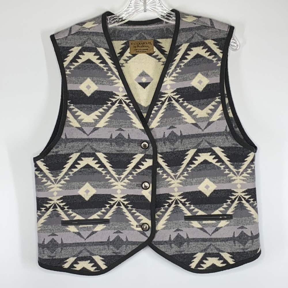 Vintage Pendleton Grey Geometric Southwest Pattern Wool Vest